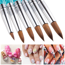 Load image into Gallery viewer, 6Pcs/set Nylon Hair Nail Brush Rhinestone Handle Crystal Carving Art Nail Acrylic Brush Pen Nail Gel Carving Building Drawing Tools
