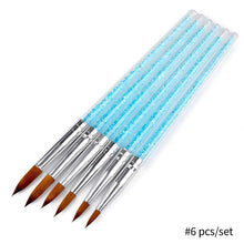 Load image into Gallery viewer, 6Pcs/set Nylon Hair Nail Brush Rhinestone Handle Crystal Carving Art Nail Acrylic Brush Pen Nail Gel Carving Building Drawing Tools
