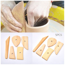 Load image into Gallery viewer, 5pcs Wooden Pottery Tools Kit Clay Shaping Plasticine Sculpture Ceramics Molding Tool Potters Scrapers Tools Accessories
