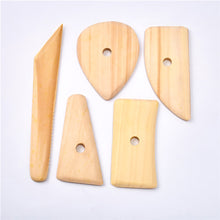 Load image into Gallery viewer, 5pcs Wooden Pottery Tools Kit Clay Shaping Plasticine Sculpture Ceramics Molding Tool Potters Scrapers Tools Accessories
