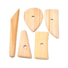Load image into Gallery viewer, 5pcs Wooden Pottery Tools Kit Clay Shaping Plasticine Sculpture Ceramics Molding Tool Potters Scrapers Tools Accessories
