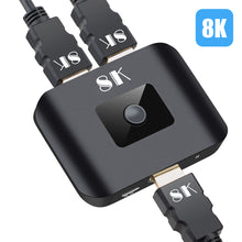 Load image into Gallery viewer, 8K HDMI 2.1 Switch 8k 60hz 4k 120hz Switch 8K HDMI 2 In 1 out splitter 2x1 HDMI Switcher With Romote Control For PS4 Xbox HDTV
