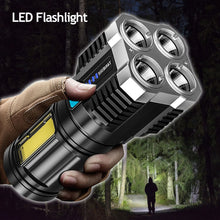 Load image into Gallery viewer, Multi-function Portable 4LED Super Bright Flashlight Mini Lamp USB Rechargeable Long-range Spotlight Display COB LED Flashlight
