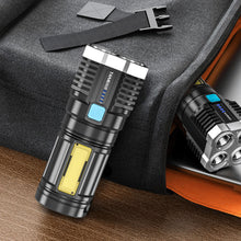 Load image into Gallery viewer, Multi-function Portable 4LED Super Bright Flashlight Mini Lamp USB Rechargeable Long-range Spotlight Display COB LED Flashlight
