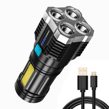 Load image into Gallery viewer, Multi-function Portable 4LED Super Bright Flashlight Mini Lamp USB Rechargeable Long-range Spotlight Display COB LED Flashlight
