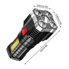 Load image into Gallery viewer, 5 LED Super Bright Flashlight Multi-function Rechargeable Outdoor Waterproof Led Long-range Spotlight Battery Display COB Light
