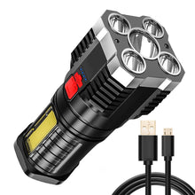 Load image into Gallery viewer, 5 LED Super Bright Flashlight Multi-function Rechargeable Outdoor Waterproof Led Long-range Spotlight Battery Display COB Light
