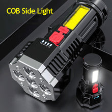 Load image into Gallery viewer, Multi-function 5-core Super Bright Flashlight Rechargeable Outdoor P1000 Led Long-range Spotlight Battery Display COB Light
