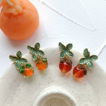Load image into Gallery viewer, Creative Autumn Persimmon Leaf Orange Earrings Stud Fashion Cute Women Painting Oil Glazed Glass Earrings Jewelry Accessories
