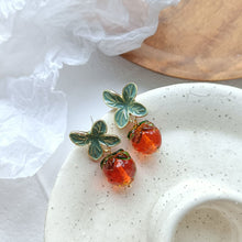 Load image into Gallery viewer, Creative Autumn Persimmon Leaf Orange Earrings Stud Fashion Cute Women Painting Oil Glazed Glass Earrings Jewelry Accessories
