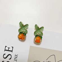 Load image into Gallery viewer, Creative Autumn Persimmon Leaf Orange Earrings Stud Fashion Cute Women Painting Oil Glazed Glass Earrings Jewelry Accessories
