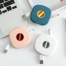 Load image into Gallery viewer, Cable Organizer Rotating Winder Plastic Box Portable Phone Holder Stand Earphone Cord Storage Case
