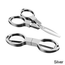 Load image into Gallery viewer, Portable Folding Scissors Safe Keychain Trip Scissors Cutter Safety Portable Travel Trip Scissors Used For Home Office Fishing
