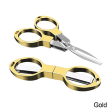 Load image into Gallery viewer, Portable Folding Scissors Safe Keychain Trip Scissors Cutter Safety Portable Travel Trip Scissors Used For Home Office Fishing
