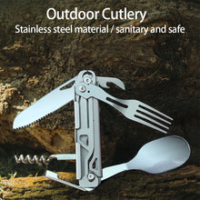 Load image into Gallery viewer, Multi-function Portable Folding Camping Cutlery Tableware Knife Fork Spoon Bottle Opener Outdoor Cutlery Camping Equipment

