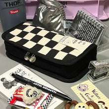 Load image into Gallery viewer, Large Capacity Pencil Case Simple Checkerboard Lattice Pencil Bag Stationery Student Canvas Estuche Multifuncional Lapices
