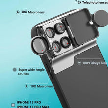 Load image into Gallery viewer, 5 in 1 Phone Lens Kit 20X Super Macro Telephoto Lens for iPhone 14 pro max 14 Plus Portable CPL Fisheye Telephoto Lens Accessory
