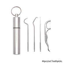 Load image into Gallery viewer, Portable Stainless Steel Toothpick Set Tooth Cleaning Flossing Reusable Dental Floss Toothpicks Teeth Cleaner Oral Care Cleaning
