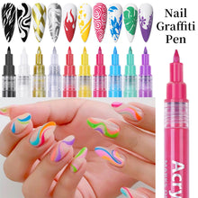Load image into Gallery viewer, 3D Nail Paint Pen Graffiti Painting Pen Multicolored DIY Nail Pen Manicure Draw Paint Pen Nail Art Accessories
