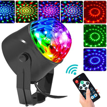 Load image into Gallery viewer, Sound Activated Rotating Disco Magic Ball Light DJ Party Lights RGB LED Stage Light Projector Lamp For KTV Car Bar Xmas Wedding Sound Party
