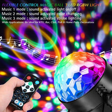 Load image into Gallery viewer, Sound Activated Rotating Disco Magic Ball Light DJ Party Lights RGB LED Stage Light Projector Lamp For KTV Car Bar Xmas Wedding Sound Party
