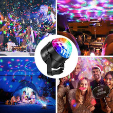 Load image into Gallery viewer, Sound Activated Rotating Disco Magic Ball Light DJ Party Lights RGB LED Stage Light Projector Lamp For KTV Car Bar Xmas Wedding Sound Party
