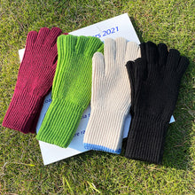 Load image into Gallery viewer, Women Winter Pure Color Knitted Woolen Gloves Screen Student Riding Split Finger Thick Warm Gloves Couple Christmas Gift
