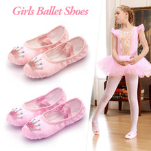 Load image into Gallery viewer, Girls Embroidered Cartoon Crown Ballet Shoes Kids Dance Slippers Professional Soft Sole Girls Female Ballet Yoga Gym Dance Shoes
