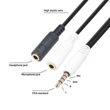 Load image into Gallery viewer, 3.5mm One Point Two Headphone Microphone Splitter Ctia Standard Connection Audio Cable 20cm
