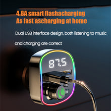 Load image into Gallery viewer, Bluetooth 5.0 FM Transmitter Handsfree Car Kit MP3 Player EQ Mode Dual USB Car Charger Colorful Light TF Card U Disk Player
