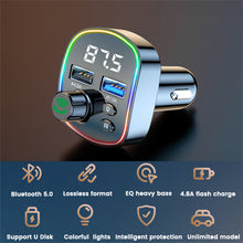 Load image into Gallery viewer, Bluetooth 5.0 FM Transmitter Handsfree Car Kit MP3 Player EQ Mode Dual USB Car Charger Colorful Light TF Card U Disk Player
