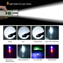 Load image into Gallery viewer, Strong Light LED Flashlight Mini Flashlight USB Rechargeable Magnet UV Light Multifunction Portable Pocket Lights for Camping
