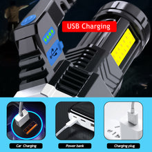 Load image into Gallery viewer, 7 LED Portable High Power LED Flashlight Powerful USB Rechargeable Torch Handheld Outdoor Lamp Built-in Battery COB Flashlights
