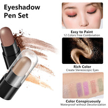 Load image into Gallery viewer, 12 Colors Waterproof Eyeshadow Pen Set Highlighter Stick Long Lasting Glitter Shimmer Eye Shadow Pen Eyes Makeup Cosmetics
