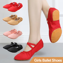 Load image into Gallery viewer, Children Dance Girls Ballet Shoes Cow Leather Sole Canvas Ballet Dance Girls Woman Ballerina Yoga Gym Dance Shoes
