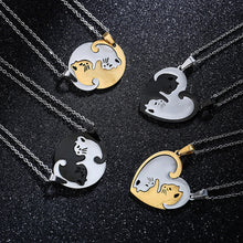 Load image into Gallery viewer, Stainless Steel Titanium Steel Couple Necklace Black White Cat Hug Splicing Pendant Couple Necklace Jewelry Gift
