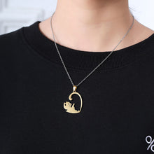 Load image into Gallery viewer, Stainless Steel Titanium Steel Couple Necklace Black White Cat Hug Splicing Pendant Couple Necklace Jewelry Gift
