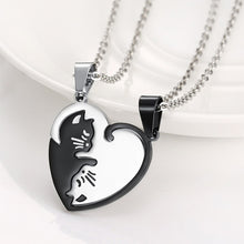 Load image into Gallery viewer, Stainless Steel Titanium Steel Couple Necklace Black White Cat Hug Splicing Pendant Couple Necklace Jewelry Gift
