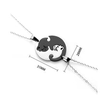 Load image into Gallery viewer, Stainless Steel Titanium Steel Couple Necklace Black White Cat Hug Splicing Pendant Couple Necklace Jewelry Gift
