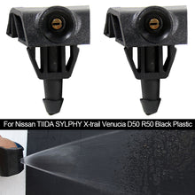 Load image into Gallery viewer, 2Pcs Car Front Windshield Washer Wiper Water Spray Nozzle Fit for Nissan TIIDA SYLPHY X-trail Venucia D50 R50 Black Plastic
