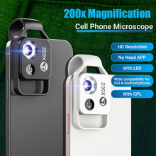 Load image into Gallery viewer, APEXEL 200X magnification microscope lens withCPL mobile LED Light micro pocket macro lenses for iPhone Samsung all smartphones
