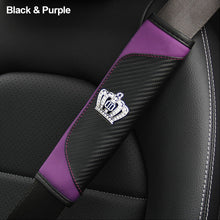 Load image into Gallery viewer, Car Seat Belt Shoulder Cover Seat Belt Pad Car Styling Interior Seat Belt Cover Accessories Carbon Fiber Leather Crystal Crown

