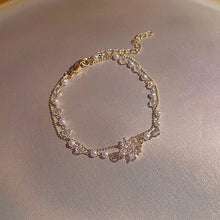 Load image into Gallery viewer, Fashionable Temperamental Double Layer Pearl Bracelet Shiny Zircon Flower Pendant Bracelet Jewelry Gift for Women

