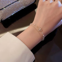 Load image into Gallery viewer, Fashionable Temperamental Double Layer Pearl Bracelet Shiny Zircon Flower Pendant Bracelet Jewelry Gift for Women

