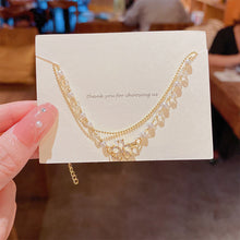 Load image into Gallery viewer, Fashionable Temperamental Double Layer Pearl Bracelet Shiny Zircon Flower Pendant Bracelet Jewelry Gift for Women
