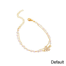 Load image into Gallery viewer, Fashionable Temperamental Double Layer Pearl Bracelet Shiny Zircon Flower Pendant Bracelet Jewelry Gift for Women
