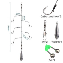 Load image into Gallery viewer, 5Bags/lot High Carbon Steel Fishing Hooks with 5 Small Hooks Rigs Swivel Fishing Lures Pesca Lure String Hooks 3#-13#
