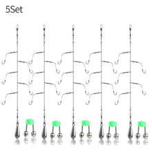 Load image into Gallery viewer, 5Bags/lot High Carbon Steel Fishing Hooks with 5 Small Hooks Rigs Swivel Fishing Lures Pesca Lure String Hooks 3#-13#

