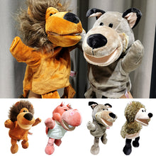 Load image into Gallery viewer, Animal Hand Puppet Cute Cartoon Toys Role Play Bedtime Story Props Soft Baby Play Lion Tiger Gorilla Giraffe Stuffed Plush Doll Children GIft
