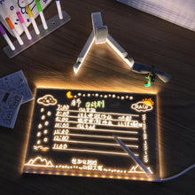 Load image into Gallery viewer, Erasable Transparent Luminous Acrylic Notepad Home Tips Message Board with Brackets Stall Small Blackboard Whiteboard Writing Board
